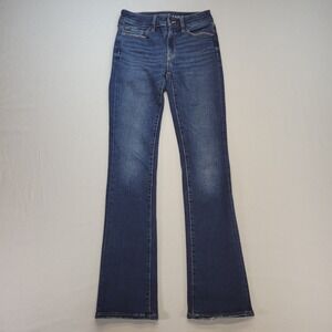 American Eagle Skinny Kick Jeans Women 00 Blue Bootcut High Rise Dark Wash Denim